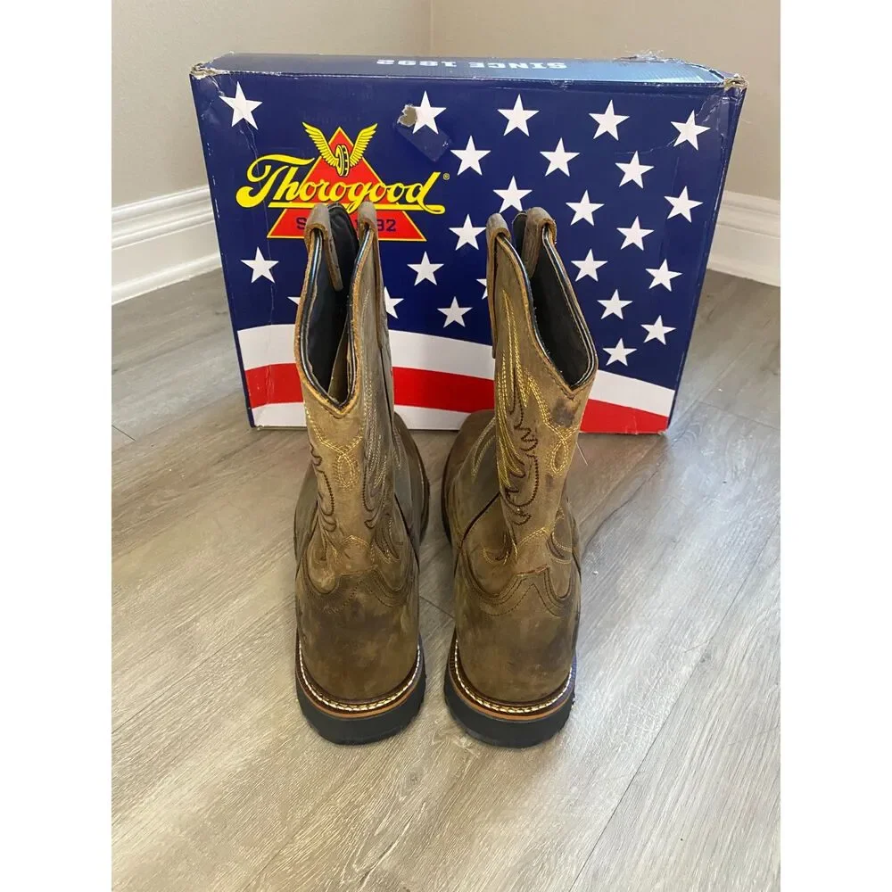 Thorogood Western Work 814-4337 Waterproof Crazy Horse Square Toe Boots Men’s 14